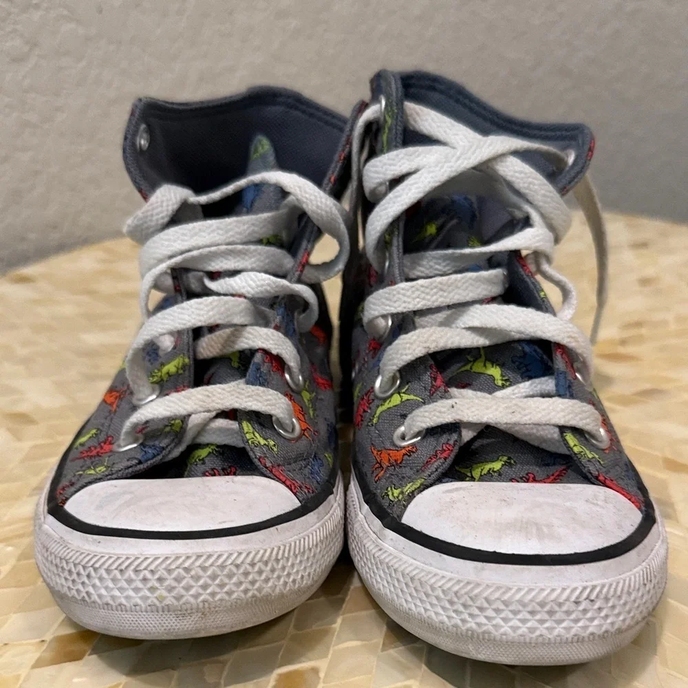 Converse Dinoverse Kids High-Tops - Gray with Colorful Dinosaurs size 1Y